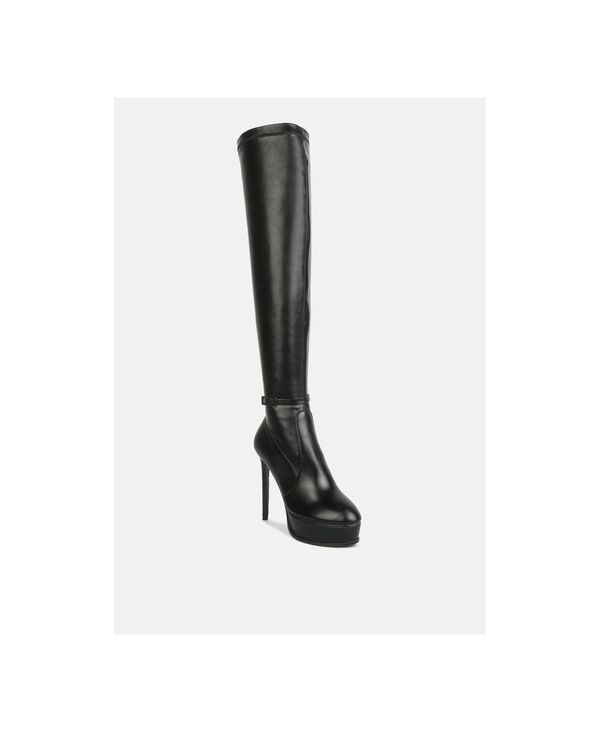ラグアンドコー レディース シューズ ブーツ・レインブーツ ヒール Rag & Co Rag and Co Womens Twinkles Patent Stiletto Heeled Long Boots Black ブラック|ReVida 店