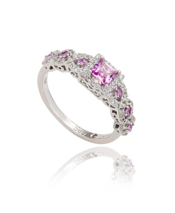 スージー レヴィアン ニューヨーク レディース アクセサリー リング Suzy Levianew York Suzy Levian Sterling Assher Cut Sapphire and Created Sapphire Proposal Ring Pink sapphire ピンク|ReVida 店