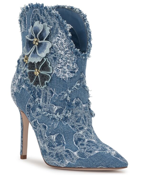 ジェシカシンプソン レディース シューズ ブーツ・レインブーツ フラワー柄 Tシャツ フラワー Jessica Simpson Women's Plitee Floral Western Stiletto Booties Medium Blue Frayedenim デニム|ReVida 店