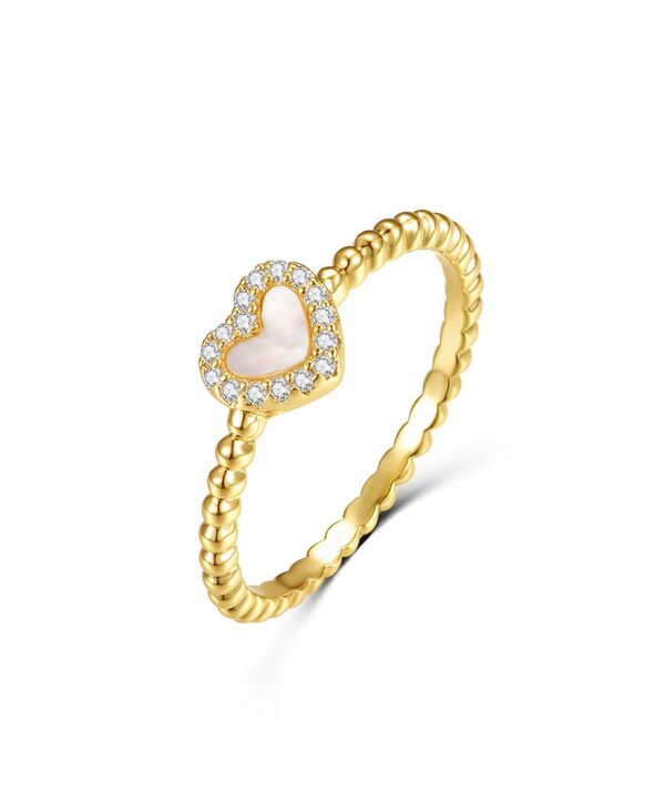 ジジガール レディース アクセサリー リング GiGiGirl 14k Gold Plated with Mother of Pearl & Cubic Zirconia Beaded Band Stacking Rin gold ゴールド｜ReVida 店