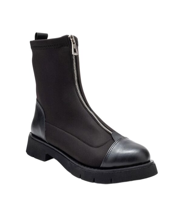 プロローグシューズ レディース ブーツ・レインブーツ アンクル Prologue Shoes Women's Martostretch Front Zip Ankle Boot Black faux leather ブラック|ReVida 店