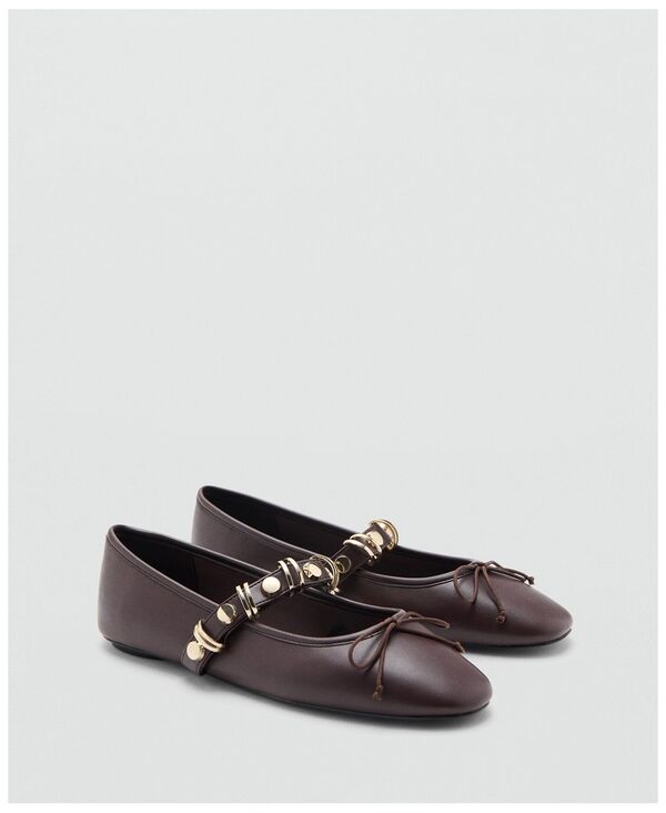 マンゴ レディース シューズ パンプス トール MANGO Women's Metallic Strap Details Ballet Flats Burgundy バーガンディ|ReVida 店