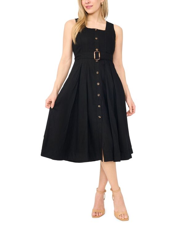 ミスク レディース トップス ワンピース プチ ミディ ノースリーブ MSK Petite Sleevelessquare Neck Midi Dress Rich Black ブラック｜ReVida 店