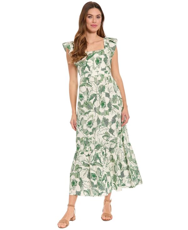 ロンドンタイムス レディース トップス ワンピース プチ マキシ London Times Petite Square Neck Maxi Dress White/pine ホワイト|ReVida 店