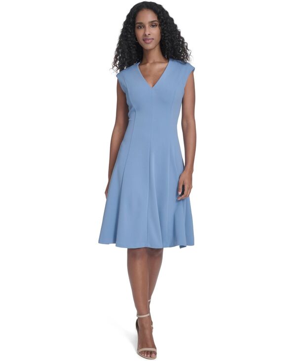 カルバンクライン レディース トップス ワンピース Vネックレープ Calvin Klein Women's Crepe V-Neck Dress Bayou｜ReVida 店