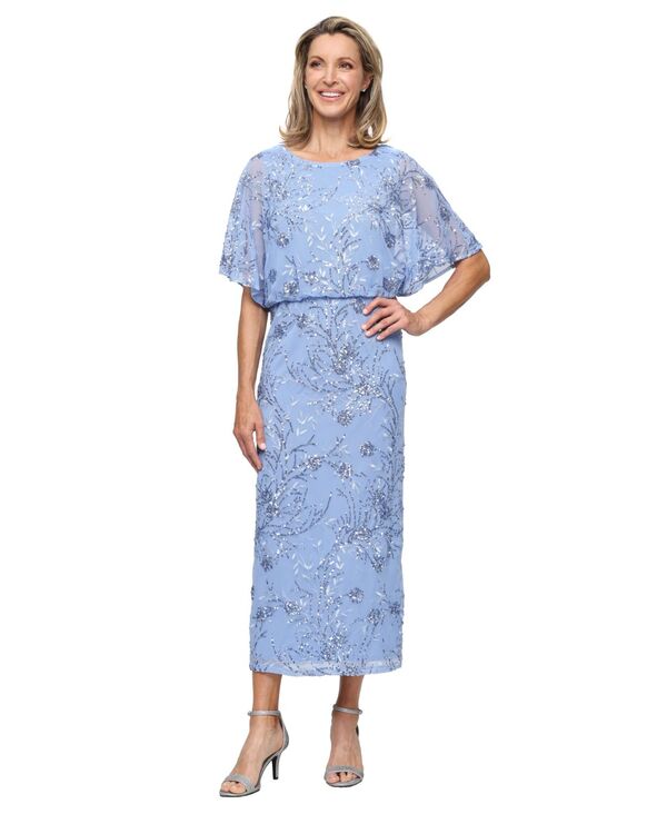 エスエルファッションズ レディース トップス ワンピース ミディ スパンコール SL Fashions Women'sequined Blouson Midi Dress Blue ブルー｜ReVida 店