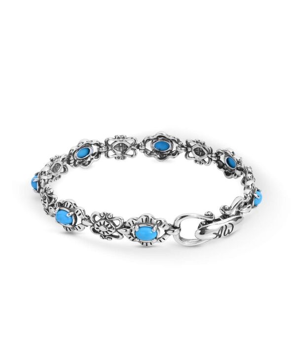 アメリカンウエストジュエリー レディース アクセサリー ブレスレット・バングル・アンクレット American West Jewelry Sterling Silver Women's Link Bracelet Oval Blue Turquoise Gemstone Size Small - Large Blue turquoise ブルー｜ReVida 店