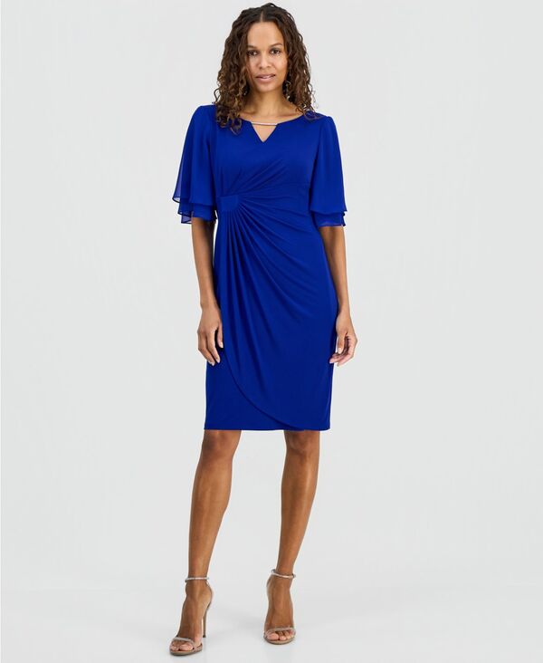コネクテッド レディース トップス ワンピース プチ Connected Petite Double Fla red-Sleeve Bar-Trim Dress Dcl|ReVida 店