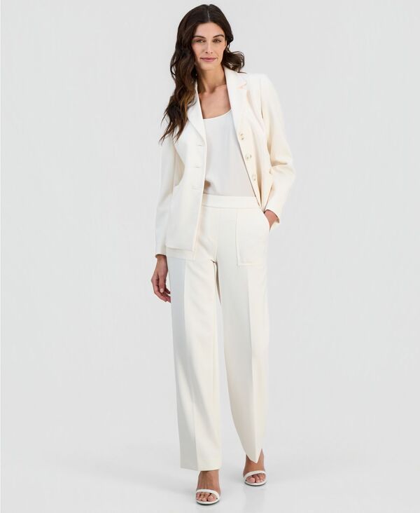 アンクライン レディース ボトムス カジュアルパンツ プチ Anne Klein Women'structu red Stretch Pull-On Mid-Rise Wide-Pants Regular & Petite White Dove ホワイト|ReVida 店