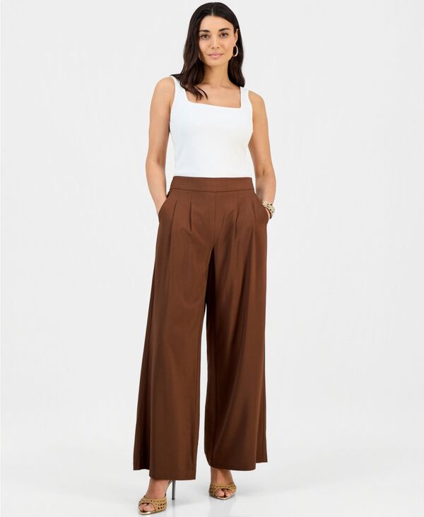 アイ.エヌ.シー インターナショナル コンセプト レディース ボトムス カジュアルパンツ プチ プリーツ I.N.C. International Concepts Petite Pleated Pull-On Wide-Leg Pants Brown Tree ブラウン｜ReVida 店