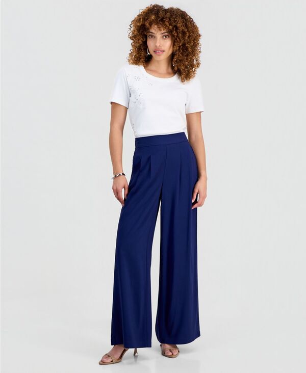 アイ.エヌ.シー インターナショナル コンセプト レディース ボトムス カジュアルパンツ プチ プリーツ I.N.C. International Concepts Petite Pleated Pull-On Wide-Leg Pants Indigo Night インディゴ|ReVida 店