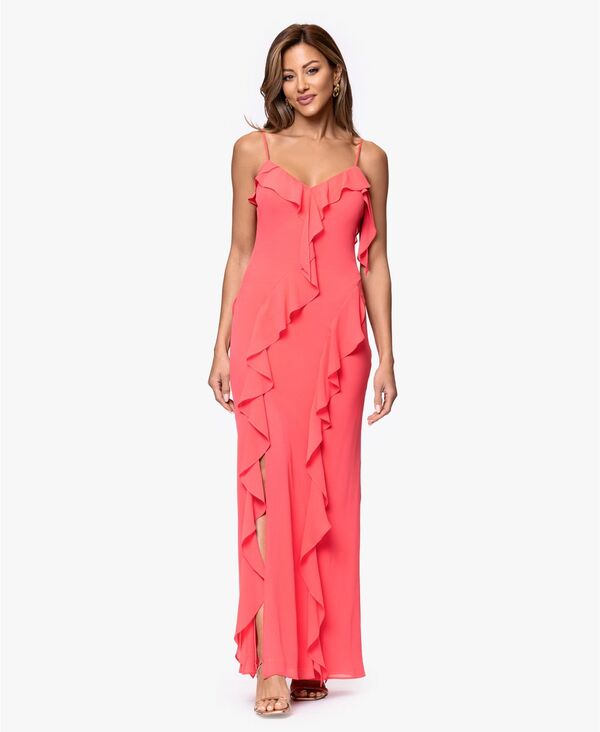 エスケープ レディース トップス ワンピース プチ フリル マキシ XSCAPEtite Ruffle Detail Sweetheart Neck Maxi Dress Coral コーラル｜ReVida 店 31,720円