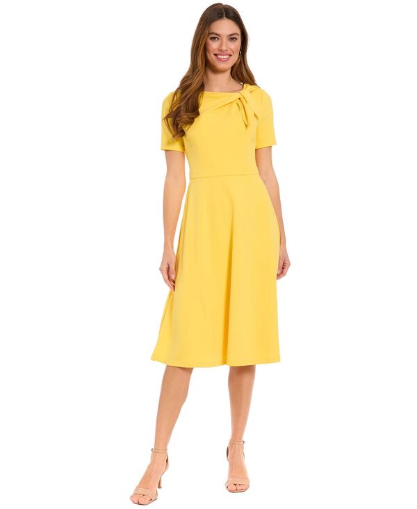 ロンドンタイムス レディース トップス ワンピース プチ London Times Petite Side-Tie Fit & Flare Dress Banana Cream クリーム|ReVida 店