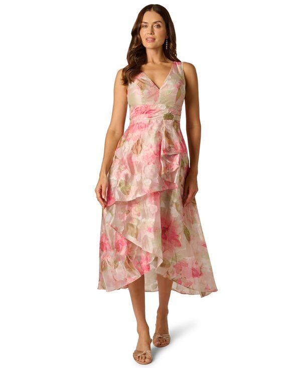 アドリアナ パペル レディース トップス ワンピース Vネック プチ ミディ Adrianna Papell Petite Cascade Organza V-Neck Midi Dressage Multi セージ|ReVida 店