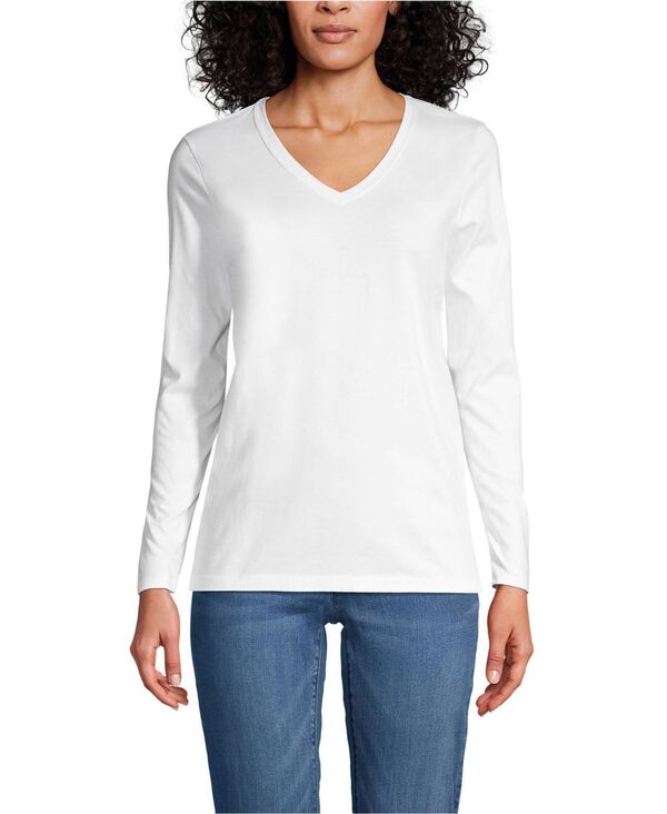 ランズエンド レディース トップス シャツ Vネック コットン Lands' End Women's Relaxed Supima Cotton Long Sleeve V-Neck T-Shirt White ホワイト｜ReVida 店