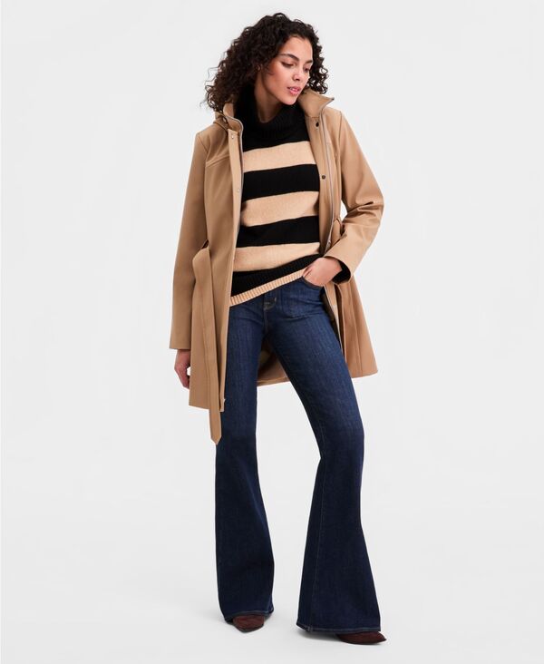 カルバンクライン レディース アウター コート プチ Calvin Klein Petite Belted Zip-Front RaincoatIGERS EYE アニマル｜ReVida 店