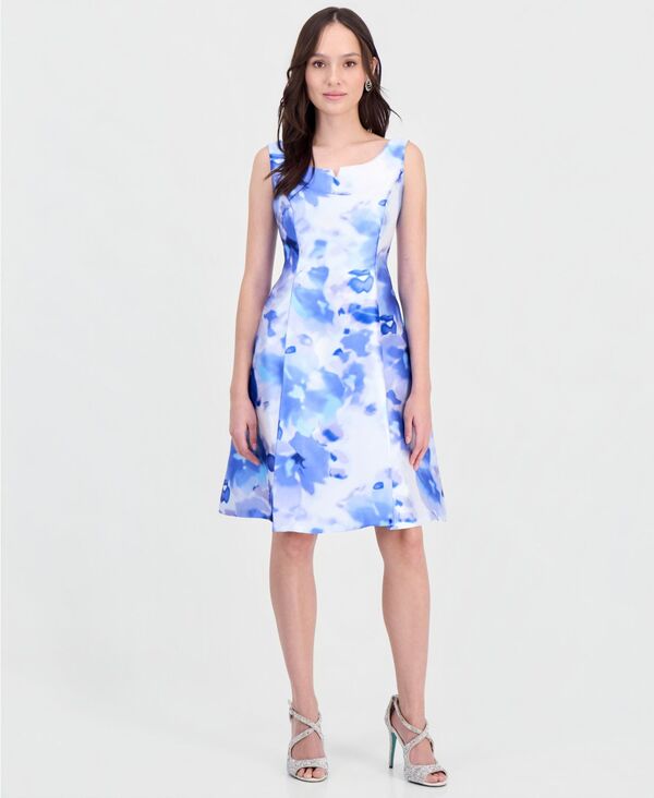 コネクテッド レディース トップス ワンピース A ライン プチ プリント ノースリーブ Connected Petite Printed Sleeveless A-Line Dress Navy Multi ネイビー｜ReVida 店