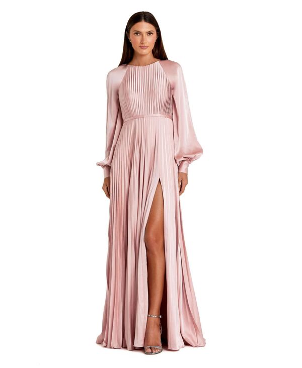 マックダガル レディース トップス ワンピース ハイネック プチ プリーツ Mac Duggal Petite Long Sleeve Pleated High Neck Gown With Slit Dress Blush ブラッシュ｜ReVida 店