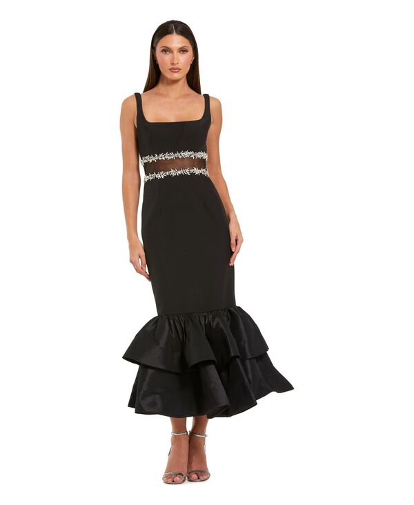 マックダガル レディース トップス ワンピース フリル裾 クレープチ フリル ミディ Mac Duggal Petite Crepe Midi Dress with Jewel Detail & Ruffle Hem Black ブラック｜ReVida 店 64,240円