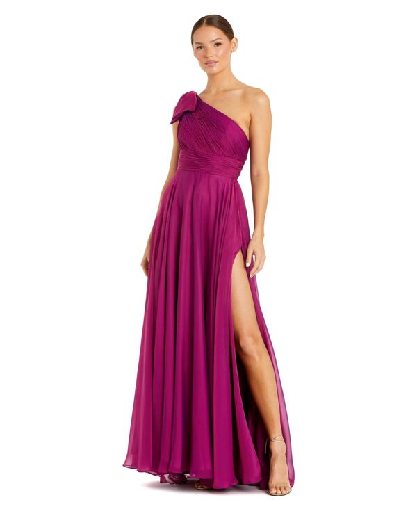 マックダガル レディース トップス ワンピース シフォン プチ プリーツ Mac Duggal Petite Pleated One Shoulder Chiffon Gown Raspberry|ReVida 店