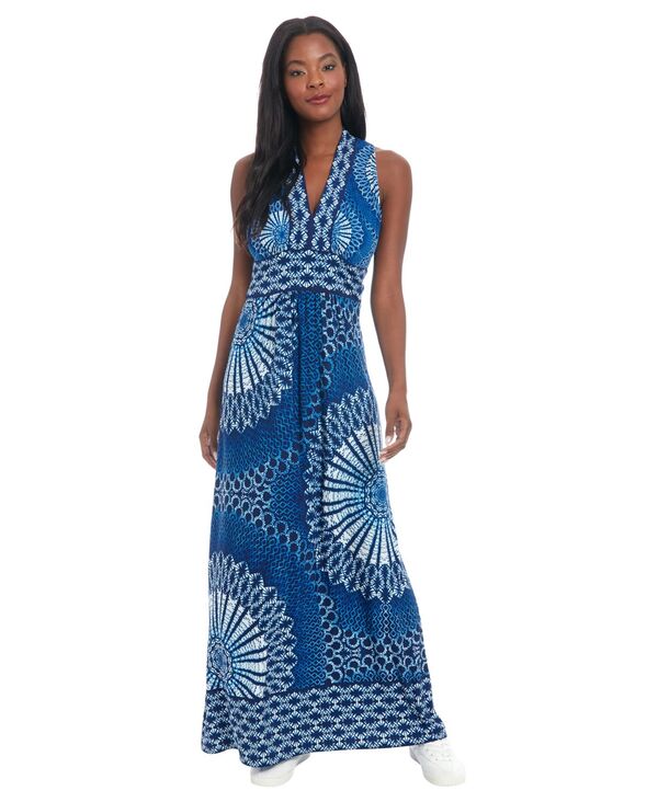 ロンドンタイムス レディース トップス ワンピース Vネック プチ ノースリーブ マキシ London Times Petite Sleeveless V-Neck Maxi Dress White.navy ホワイト|ReVida 店
