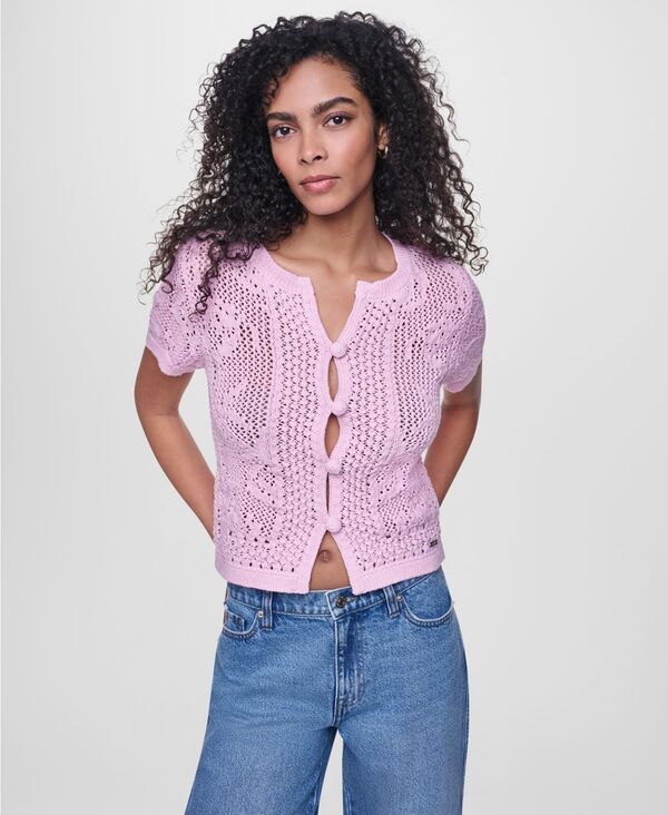 ダナキャランニューヨーク レディース アウター ニット・セーター クルーネック 半袖 カーディガン DKNY Jeans Women'short-Sleeve Crewneck Cardigan Pink Mist ピンク｜ReVida 店 19,485円