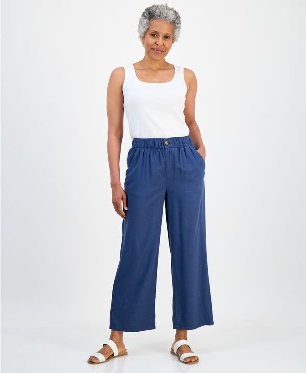 スタイルアンドコー レディース ボトムス カジュアルパンツ リネン Style & Co Women's Linen Blend Button-Front Wide-Leg Pants New Uniform Blue ブルー｜ReVida 店
