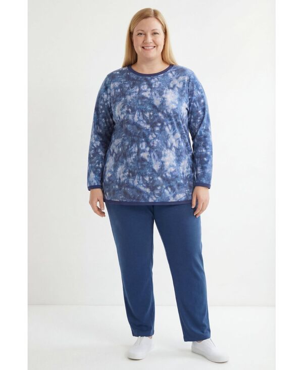 ウーマン ウィズイン レディース アウター パーカー・スウェット プラスサイズ シャツ フリース Woman Within Plusize Fleece Sweatshirt Set Evening blue tie dye ブルー|ReVida 店