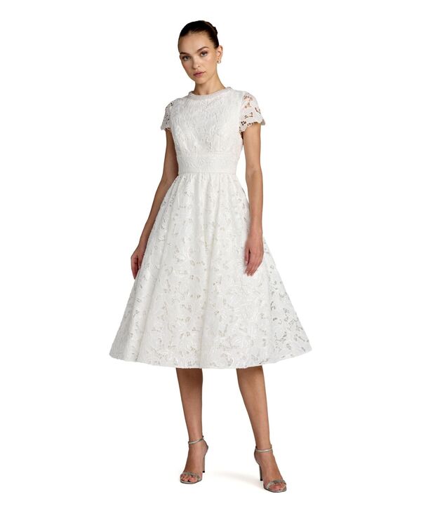 マックダガル レディース トップス ワンピース A ライン プチ ミディ キャップ レース Mac Duggal Petite Lacembellished Cap Sleeves A Line Midi Dress Ivory アイボリー|ReVida 店