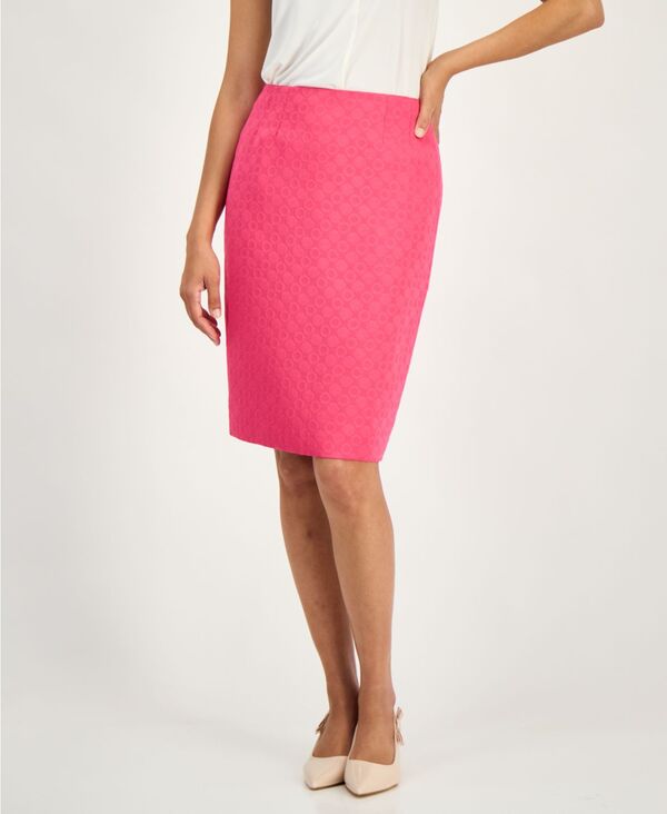 カスパール レディース ボトムスカート プチ Kasper Women's Circle Jacquard Pencil Skirt Regular & Petite Pink Perfection ピンク｜ReVida 店