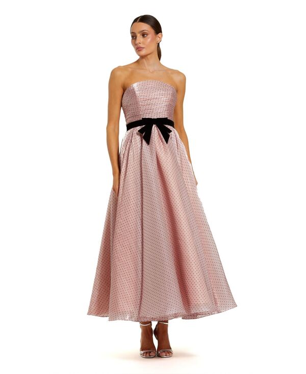 マックダガル レディース トップス ワンピース ドット柄 ドット プチ ストラップレス Mac Duggal Petite Polka Dot Organza Strapless Dress With Bow Rose pink ピンク｜ReVida 店
