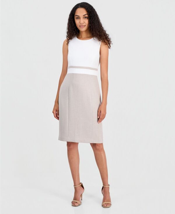 カスパール レディース トップス ワンピース プチ ノースリーブ カラーブロック Kasper Women'sleeveless Colorblocked Sheath Dress Regular & Petite Lily White/Summer Straw ホワイト｜ReVida 店 22,578円