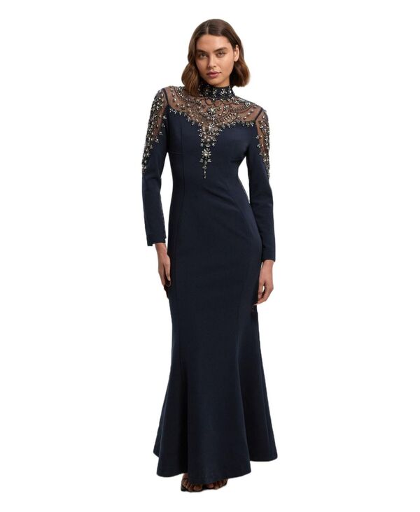 カレンミレン レディース トップス ワンピース マキシ Karen Millen Women's Crystal Embellished Maxi Dress Midnight｜ReVida 店