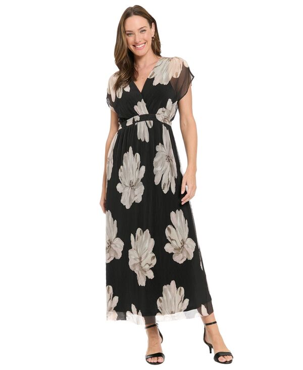 ロンドンタイムス レディース トップス ワンピース プチ プリント マキシ London Times Petite Printed Surplice Neck Maxi Dress Blk/l Sand サンド|ReVida 店