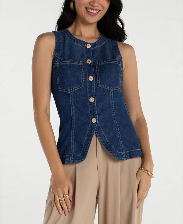 リヴァプール ロサンゼルス レディース トップス ベスト クルーネック プチ ダウン Liverpoolos Angeles Petite Crewneck Button-Down Vest Wilder｜ReVida 店