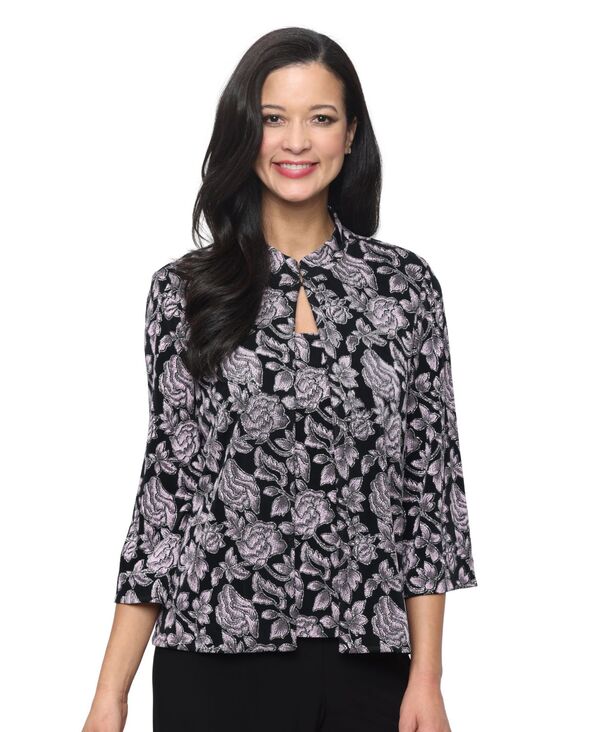 アレックスイブニングス レディース アウター ジャケット・ブルゾン プチ ノースリーブ Alex Evenings Petite 3/4-Length-Sleeve Jacket and Sleeveless Top 2-Piece Set Black Pink ブラック｜ReVida 店