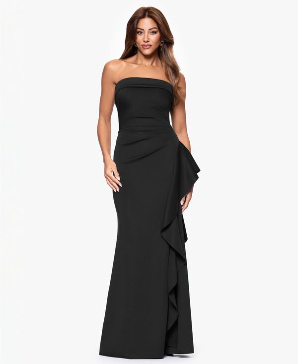 エスケープ レディース トップス ワンピース プチ フリル ストラップレス XSCAPEtite Strapless Ruffle Sheath Gown Black ブラック|ReVida 店