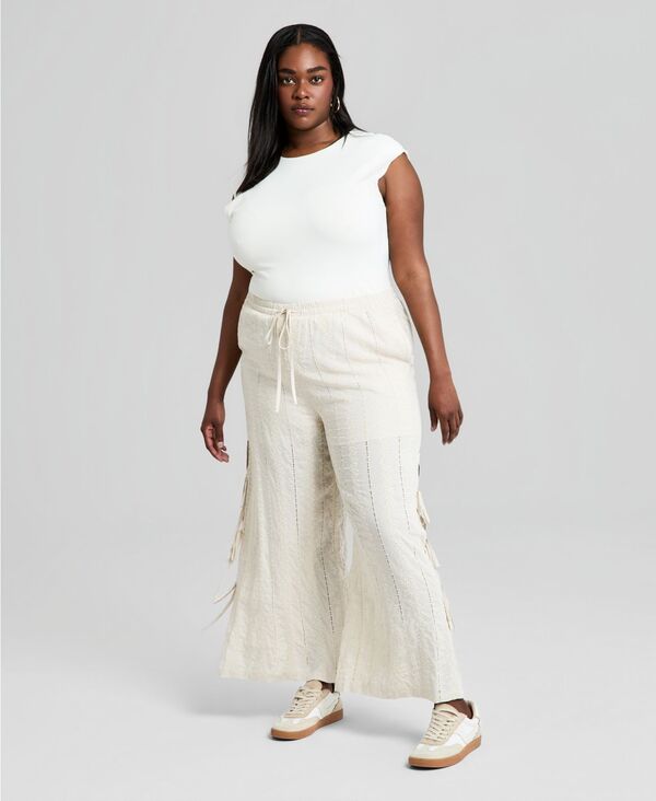 アンドノウディス レディース ボトムス カジュアルパンツ 刺繍 And Now This Women's Embroide red Side-Tie Pull-On Pants Tan タン｜ReVida 店