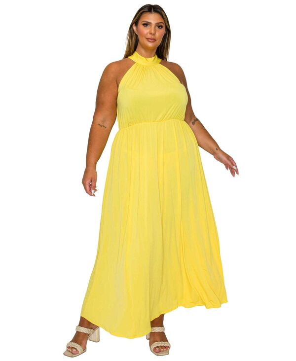 リブド レディース トップス ワンピース プラスサイズ ホルター L I V D Plusize Cassia Halter Neck Dress Yellow イエロー｜ReVida 店