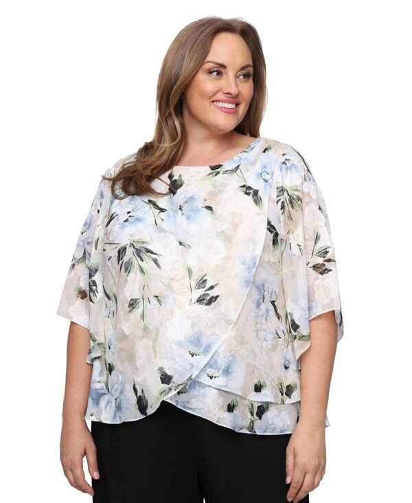 アレックスイブニングス レディース トップス ワンピース プラスサイズ オーバーレイ Alex Evenings Plusize Tulip Overlay Burnout Boat Neck Top Taupe Multi トープ|ReVida 店