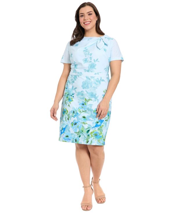 ロンドンタイムス レディース トップス ワンピース プラスサイズ プリント ミディ London Times Plusize Printed Bow Neck Midi Dress Blue/Periwinkle ブルー｜ReVida 店