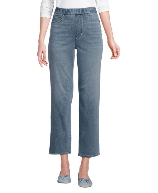 ランズエンド レディース ボトムス デニムパンツ ニット ジーンズ Lands' End Women'starfishigh Rise Knit Denim Straight Crop Jeans Lake blue wash ブルー|ReVida 店