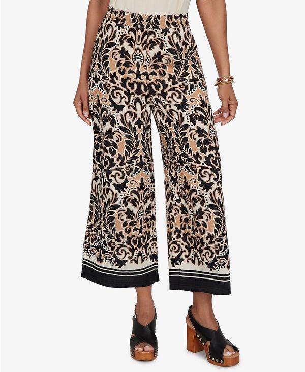 ルビーアールディー レディース ボトムス 心地よいズボン下 プチ Ruby Rd. Petite Damask Textu red Elastic Waistband Pants Black Multi 黒いこと