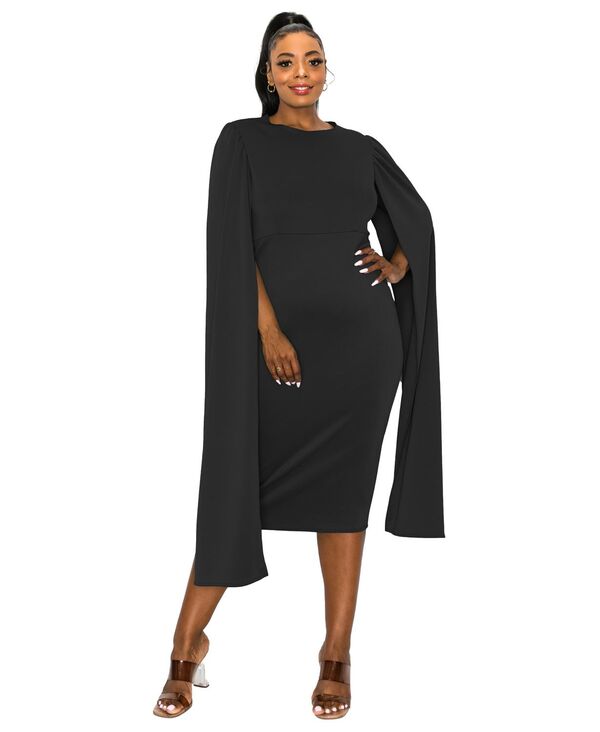 リブド レディース トップス ワンピース ケープデザイン プラスサイズ キャップ ケープ L I V D Plusize Naomi Cape Dress Black ブラック｜ReVida 店