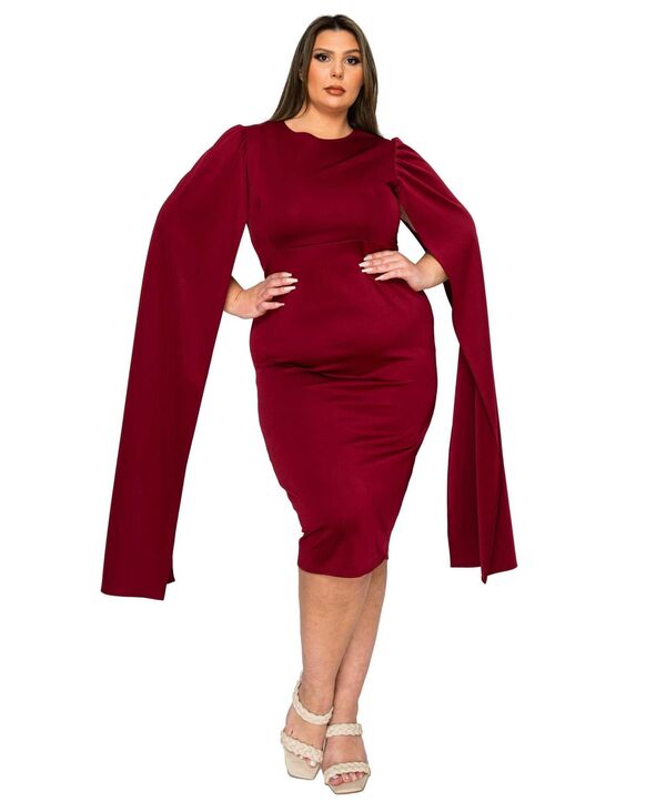 リブド レディース トップス ワンピース ケープデザイン プラスサイズ キャップ ケープ L I V D Plusize Naomi Cape Dress Burgundy バーガンディ|ReVida 店