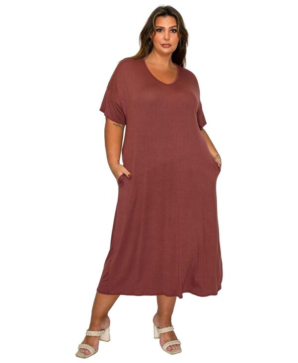 リブド レディース トップス ワンピース プラスサイズ ミディ L I V D Plusize Olivia Pocket Midi Dress Lt brown ブラウン｜ReVida 店