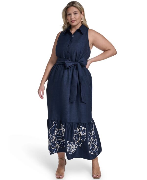 ヴィンスカムート レディース トップス シャツ プラスサイズ プリント ノースリーブ レース Vince Camuto Plusize Sleeveless Placement Print Shirt-Dress Navy Multi ネイビー｜ReVida 店
