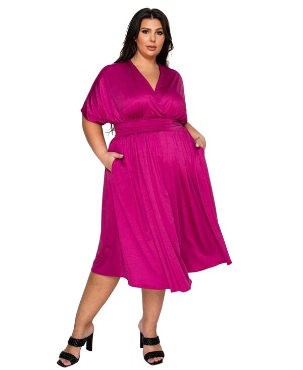 リブド レディース トップス ワンピース プラスサイズ ミディ エンパイア L I V D Plusize Cyra Empire Midi Dress Magenta マゼンタ|ReVida 店