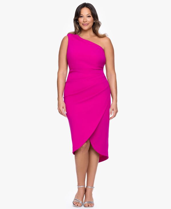 エスケープ レディース トップス ワンピース プラスサイズ ギャザー ミディ ワンショルダー XSCAPE Plusize One-Shoulderuched Midi Dress New Fushcia｜ReVida 店