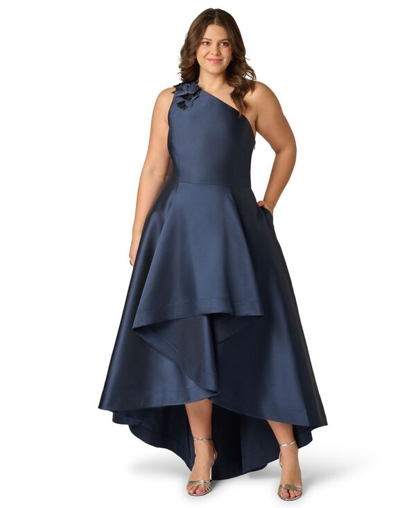 アドリアナ パペル レディース トップス ワンピース プラスサイズ ワンショルダー Adrianna Papell Plusize Mikado High-Low One-Shoulder Gown Midnight|ReVida 店